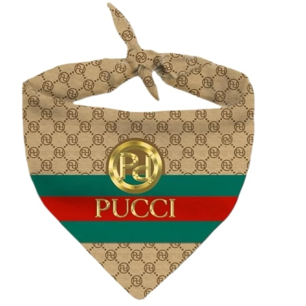 Pucci Designer Luxury Dog Bandana Size Large New with Tags Tan Red Green
